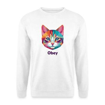 Geometric Cat Head with Obey Text - Unisex Sweatshirt - white - Front