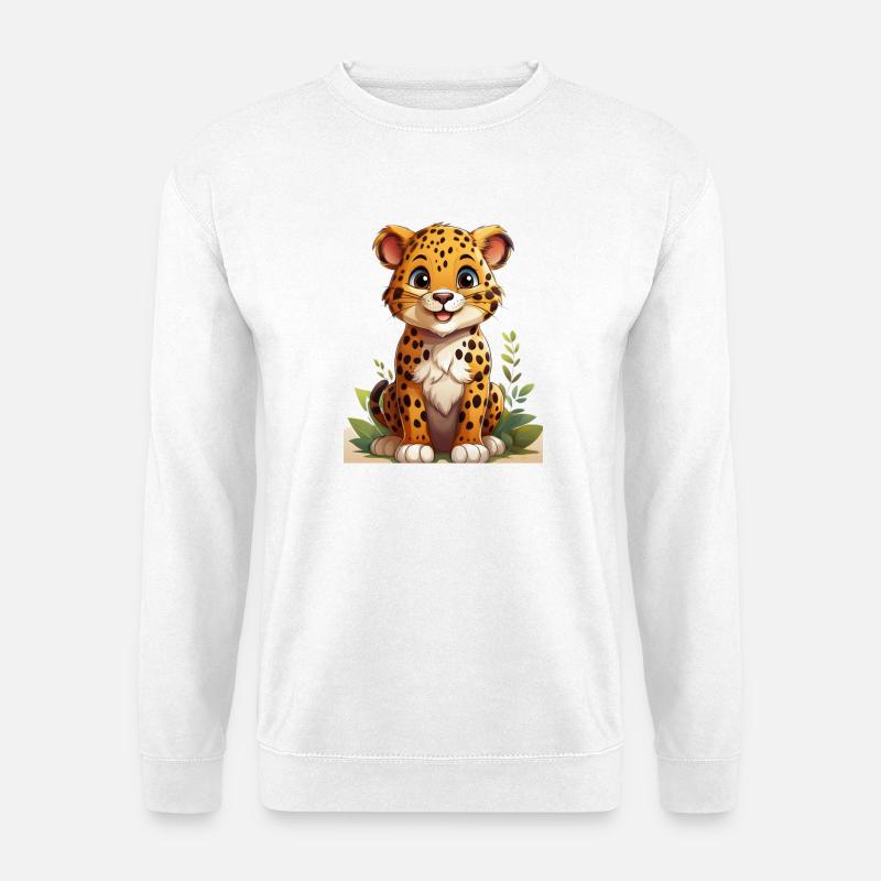 Verspieltes Jaguarmotiv mit Naturakzenten - Unisex Pullover - Weiß