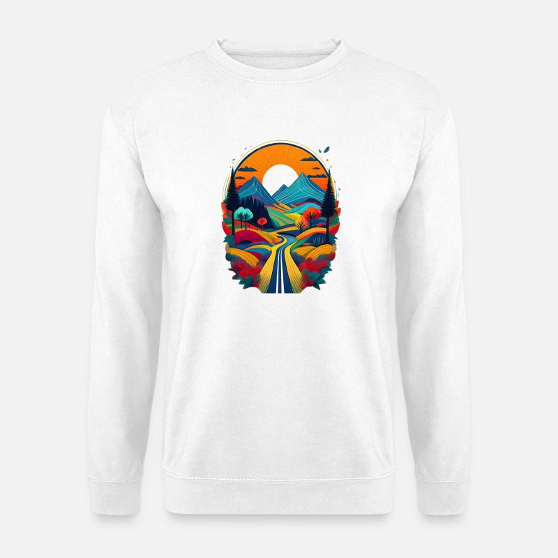 Farbige Berglandschaft mit Sonnenaufgang - Unisex Pullover - Weiß
