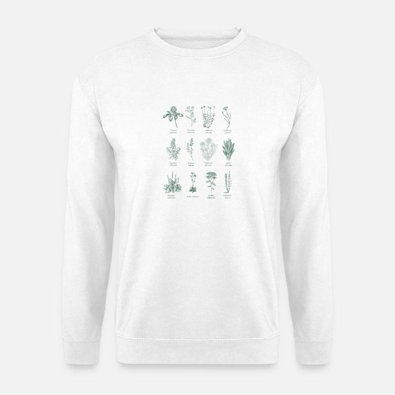 Botanische Wildkräuter Illustration -Waldgrün  - Unisex Pullover - Weiß