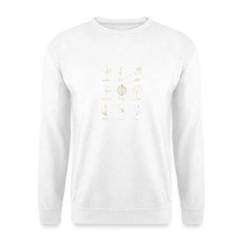 Botanische Blätter Europas - Naturdesign Goldbraun - Unisex Pullover - Weiß - Vorne - Alina (178cm) & Michal (187cm)