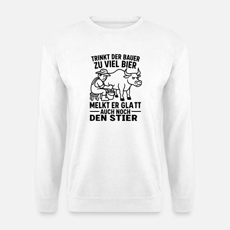 bull milking farmer saying drinking beer - Unisex Sweatshirt - white