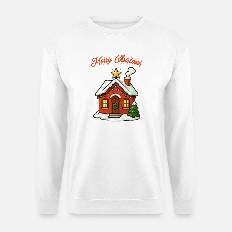 Winterhaus mit Lichterkette - Unisex Pullover - Weiß