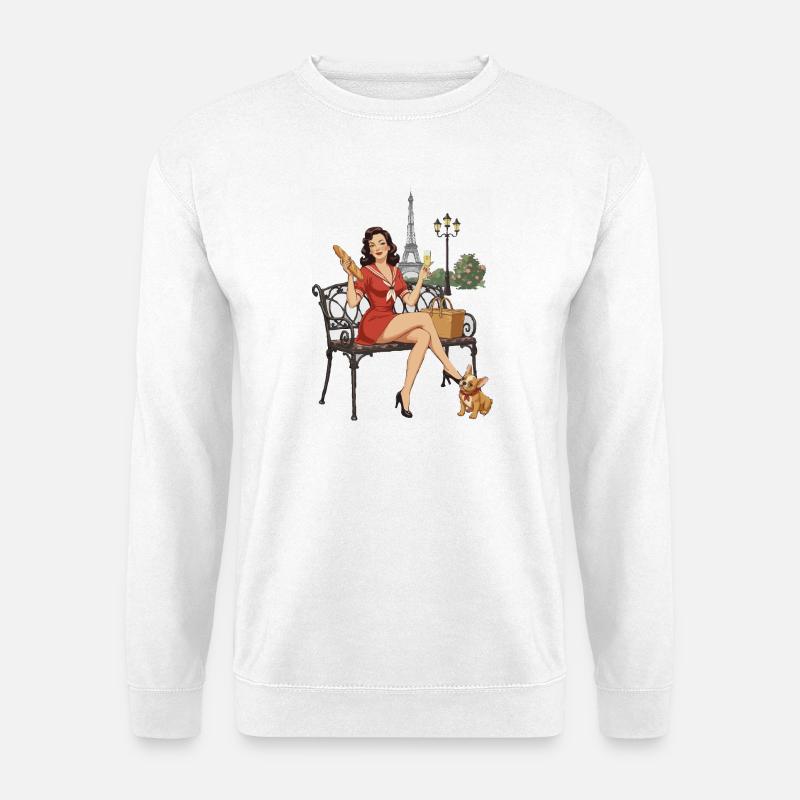 Pin-up de Paris sur le banc - Sweat-shirt Unisexe - blanc