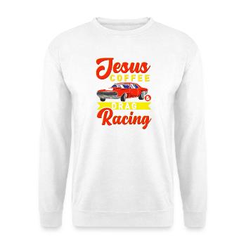 Jesus Coffee et conception de voitures musclées pour la course de dragsters - Sweat-shirt Unisexe - blanc - Devant