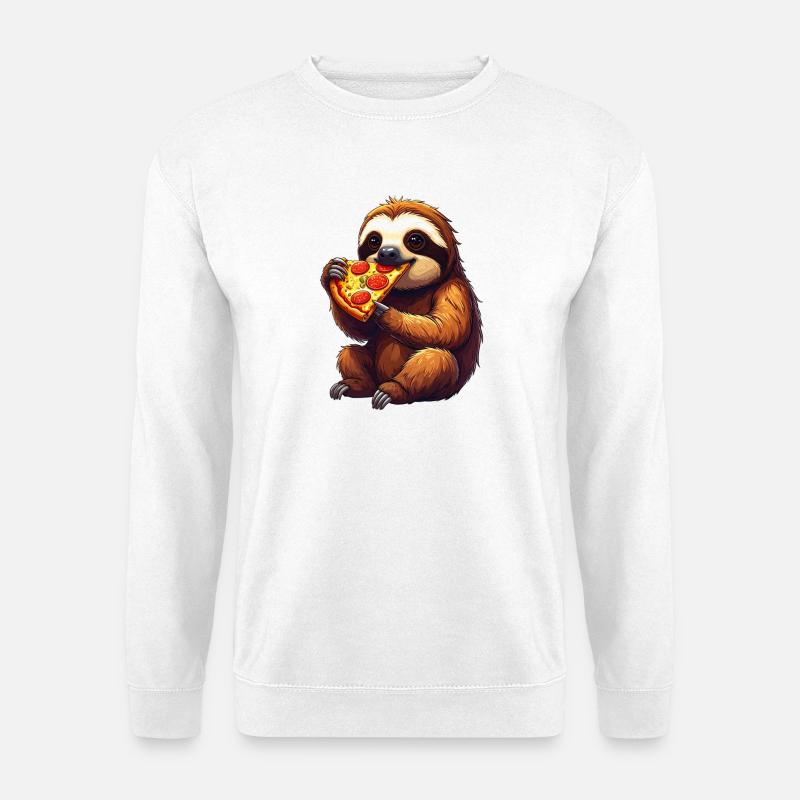 Sloth with pizza - Unisex Sweatshirt - white