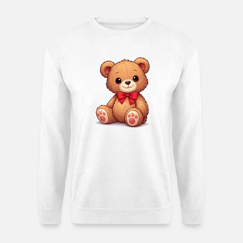 Cuddly bear with red ribbon - Unisex Sweatshirt - white