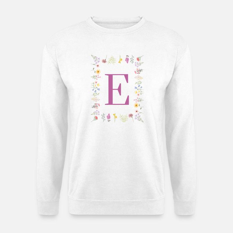 Monogramm E mit Frühlingsblüten - Unisex Pullover - Weiß