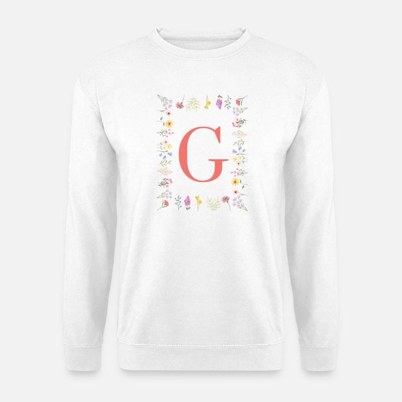 Floral initials "G", letters monogram - Unisex Sweatshirt - white