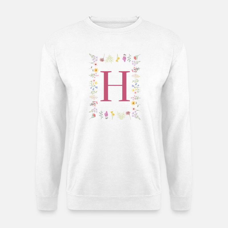 Floral initials "H", letters monogram - Unisex Sweatshirt - white