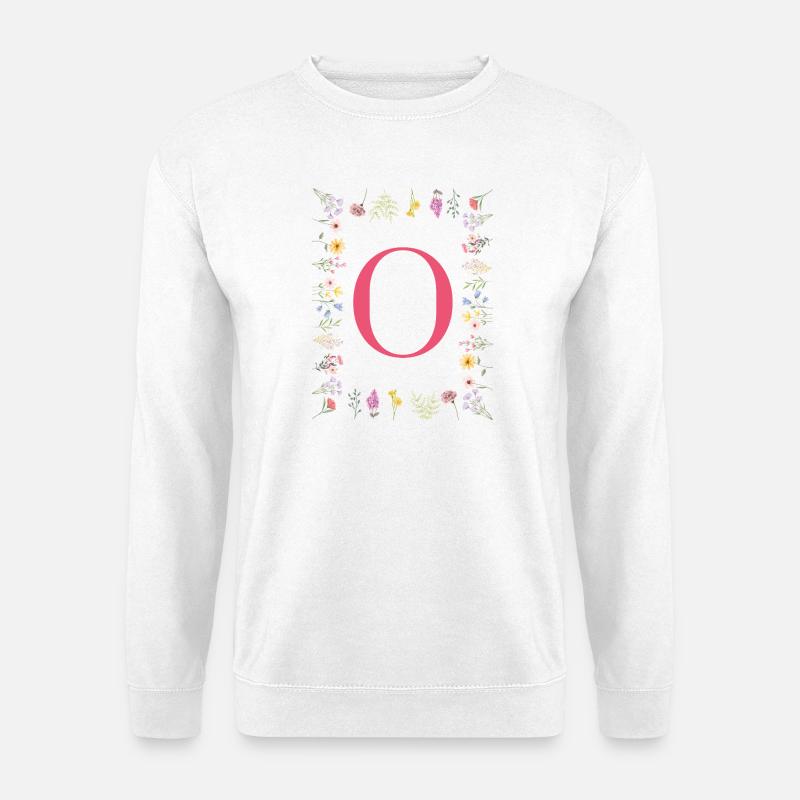 Florale Initialen "O", Buchstaben Monogramm  - Unisex Pullover - Weiß