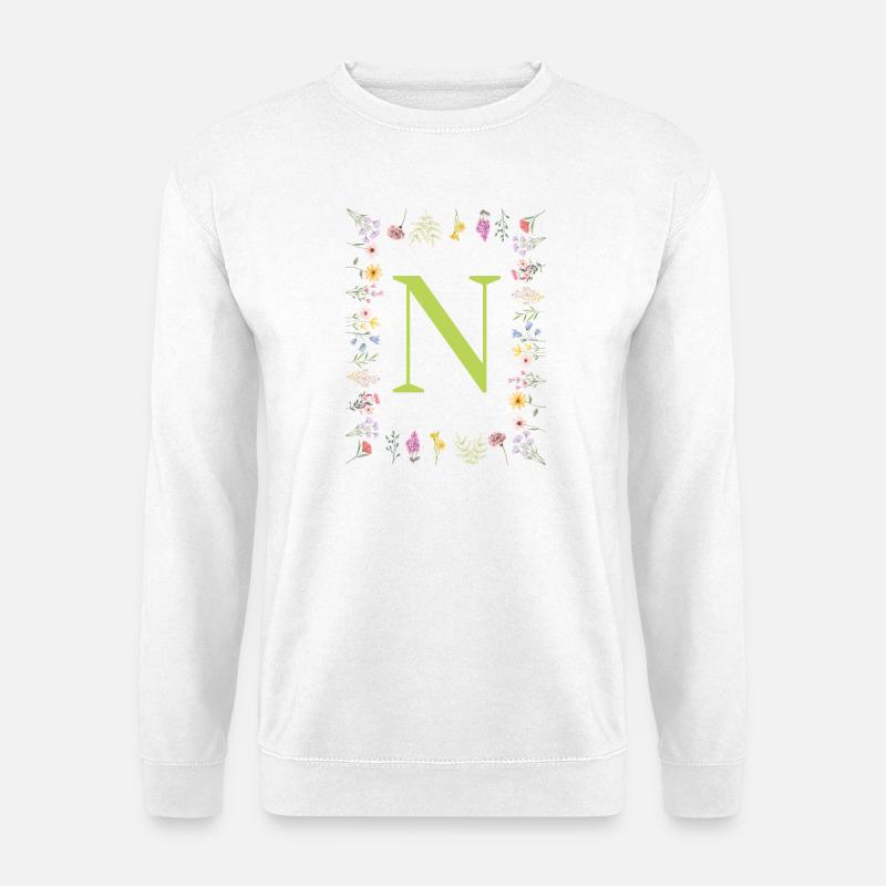 Floral Initials " N ", Letters Monogram - Unisex Sweatshirt - white