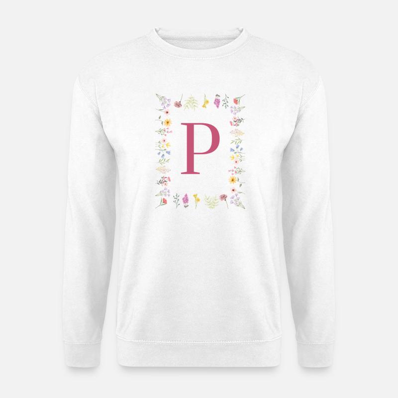 Floral initials "P", letters monogram - Unisex Sweatshirt - white