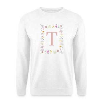 Florale Initialen "T", Buchstaben Monogramm - Unisex Pullover - Weiß - Vorne