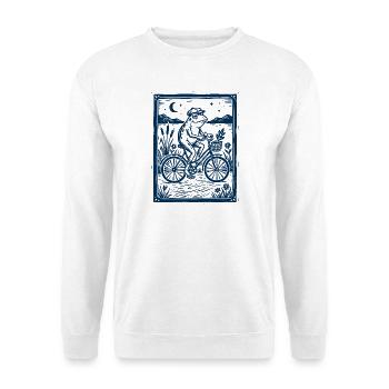 Frosch auf Fahrrad – Holzschnitt Geschenk - Unisex Pullover - Weiß - Vorne