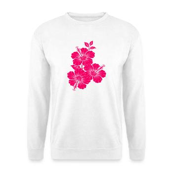 Fuchsiarosa Hibiskusblüten - Unisex Pullover - Weiß - Vorne - Alina (178cm) & Michal (187cm)