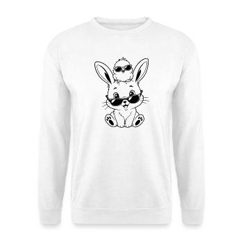 Bunny with chick and sunglasses - Unisex Sweatshirt - white - Front