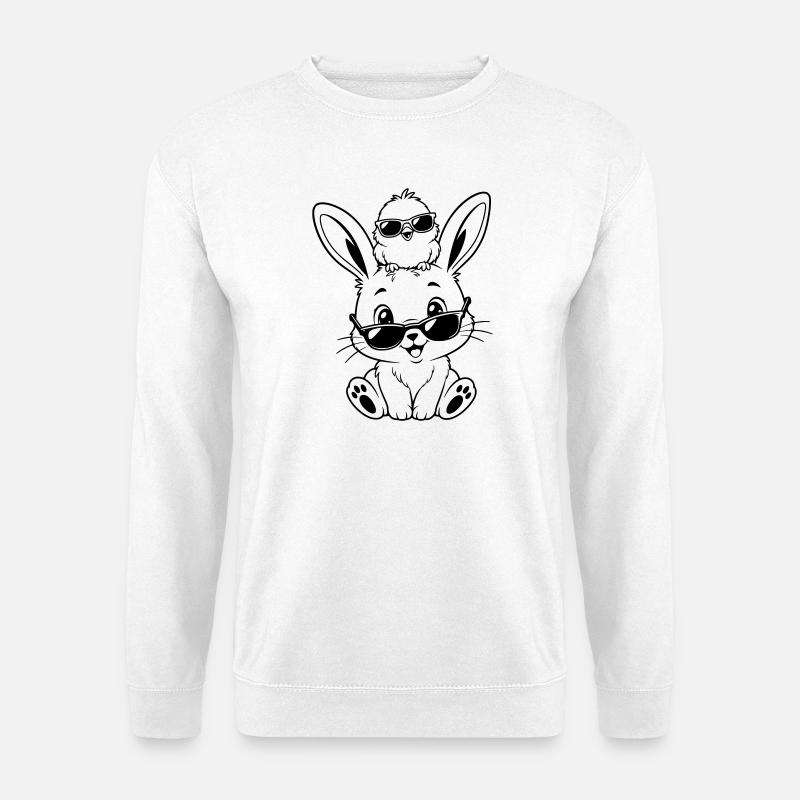 Bunny with chick and sunglasses - Unisex Sweatshirt - white