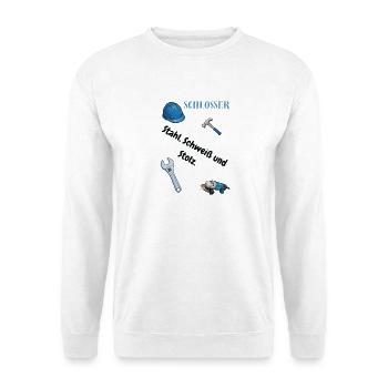 Schlosser T-Shirt Lustiges Geschenk Metallbau-Fans - Unisex Pullover - Weiß - Vorne - Alina (178cm) & Michal (187cm)
