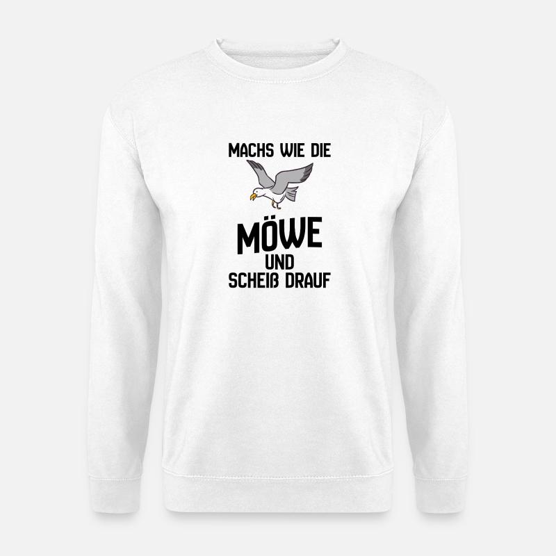 Seemöwe im Flug Cartoon-Design - Scheiß drauf - Unisex Pullover - Weiß