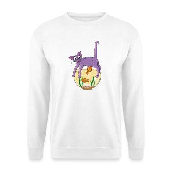 Purple cat on fishbowl - Unisex Sweatshirt - white - Front