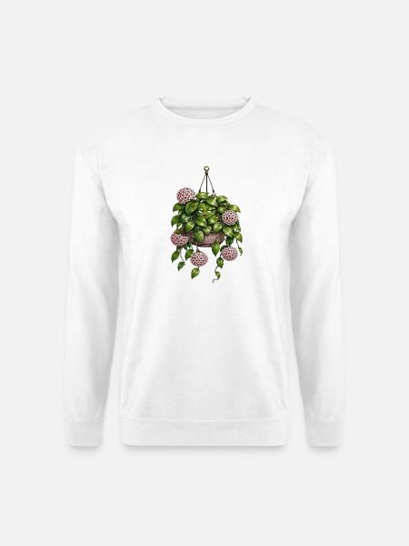 Grüne Hängepflanze mit Gesicht und Blüten - Unisex Pullover - Weiß