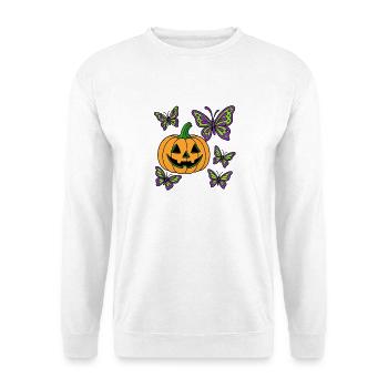 Halloween Kuerbis und lila Schmetterlinge - Unisex Pullover - Weiß - Vorne