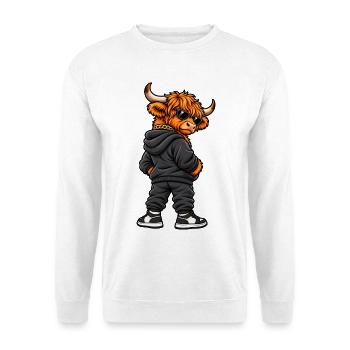 Gangster Highland Cattle im Streetwear Look - Unisex Pullover - Weiß - Vorne - Alina (178cm) & Michal (187cm)