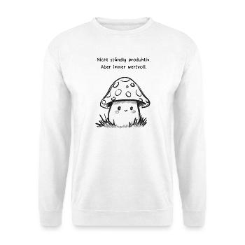 Nicht ständig produktiv – immer wertvoll - Unisex Pullover - Weiß - Vorne - Alina (178cm) & Michal (187cm)