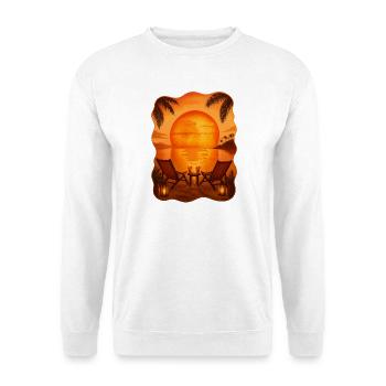 Sonnenuntergang Strand Liegestühle Cocktails Retro - Unisex Pullover - Weiß - Vorne - Alina (178cm) & Michal (187cm)
