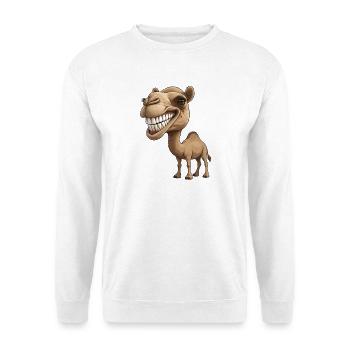 Funny Smile Camel – Big Head Smile - Unisex Pullover - Weiß - Vorne - Alina (178cm) & Michal (187cm)