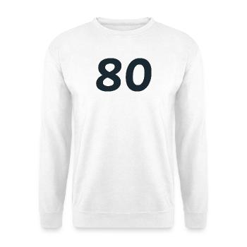 80. 80 JAHRE. 80. JUBILÄUM. 80-JAHRES-JUBILÄUM. - Unisex Pullover - Weiß - Vorne - Alina (178cm) & Michal (187cm)
