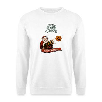 Endlich Weihnachten statt Halloween - Unisex Pullover - Weiß - Vorne - Alina (178cm) & Michal (187cm)