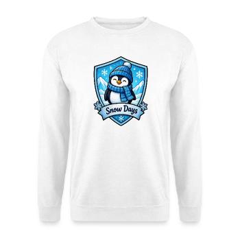 Schnee-Pinguin im Schild - Unisex Pullover - Weiß - Vorne - Alina (178cm) & Michal (187cm)