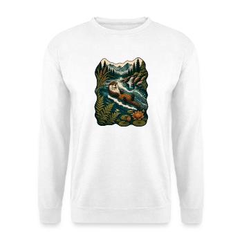 Otter im Waldfluss - Unisex Pullover - Weiß - Vorne - Alina (178cm) & Michal (187cm)