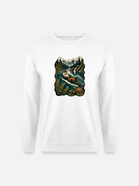 Otter im Waldfluss - Unisex Pullover - Weiß