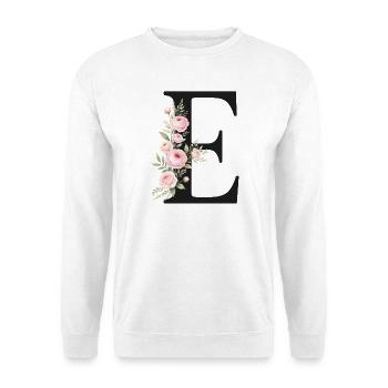 E Buchstabe Monogram Floral - Unisex Pullover - Weiß - Vorne - Alina (178cm) & Michal (187cm)