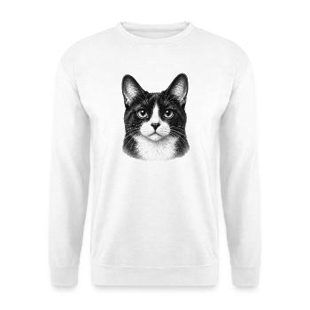 Schwarzweiß Katzenporträt - Unisex Pullover - Weiß - Vorne - Alina (178cm) & Michal (187cm)