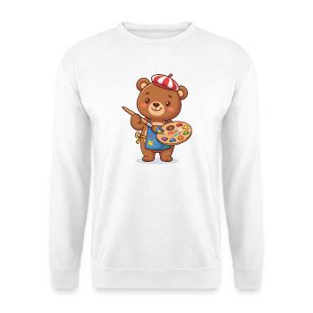 Bärenkünstler mit Farbpalette - Unisex Pullover - Weiß - Vorne - Alina (178cm) & Michal (187cm)