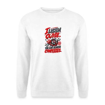 Mechanischer Wagen-Diagnosehumor - Unisex Pullover - Weiß - Vorne - Alina (178cm) & Michal (187cm)