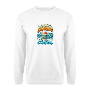 Hypnotisiert vom Bobber – lustiger Angelhumor - Unisex Pullover - Weiß - Vorne - Alina (178cm) & Michal (187cm)