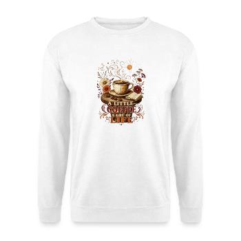 Ein bisschen Kaffee – viel Leben - Unisex Pullover - Weiß - Vorne - Alina (178cm) & Michal (187cm)