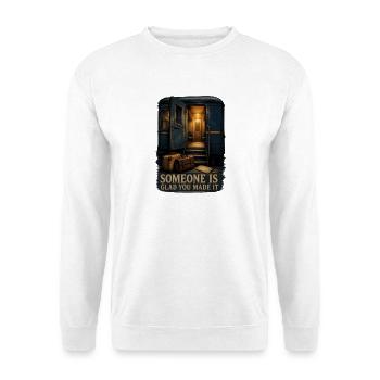 Jemand freut sich, dass du es geschafft hast - Unisex Pullover - Weiß - Vorne - Alina (178cm) & Michal (187cm)