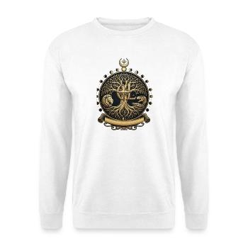Goldener Lebensbaum, Löwe-, T-Rex- und Mondphasen - Unisex Pullover - Weiß - Vorne - Alina (178cm) & Michal (187cm)