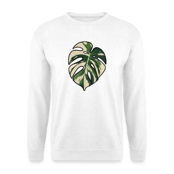 Monstera-Variegated Leaf Silhouette - Unisex Pullover - Weiß - Vorne - Alina (178cm) & Michal (187cm)