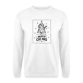 Merry Cat-Mas – Katze im Weihnachtsbaum - Unisex Pullover - Weiß - Vorne - Alina (178cm) & Michal (187cm)