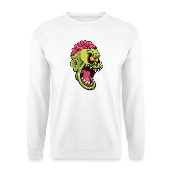 Wütender Gehirn-Zombiekopf - Unisex Pullover - Weiß - Vorne - Alina (178cm) & Michal (187cm)