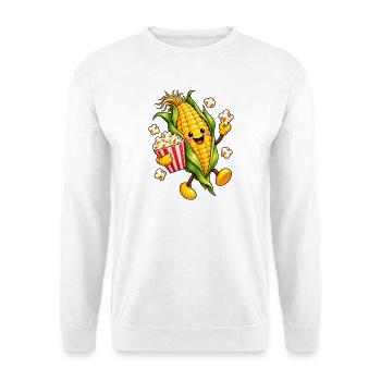 Fröhlicher Maiskolben mit Popcorn - Unisex Pullover - Weiß - Vorne - Alina (178cm) & Michal (187cm)