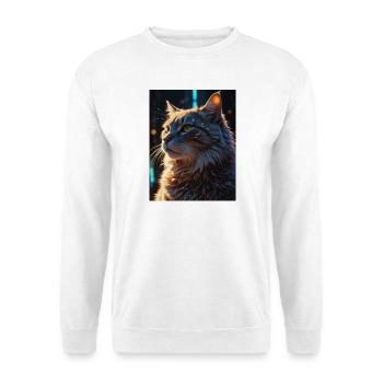 Sternenpfote: Neon-Katze im Licht - Unisex Pullover - Weiß - Vorne - Alina (178cm) & Michal (187cm)