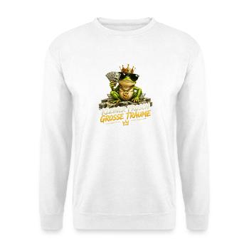 Kleiner Frosch Große Träume - Unisex Pullover - Weiß - Vorne - Alina (178cm) & Michal (187cm)